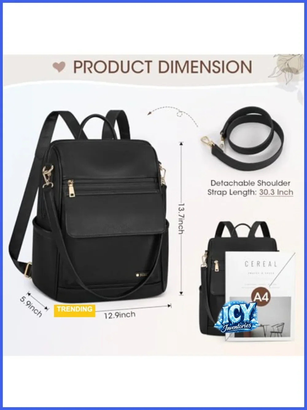 Women's PU Leather Anti-Theft Convertible Travel Backpack Purse with Laptop